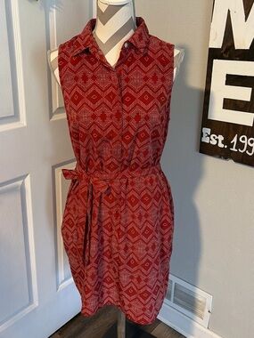 Banana Republic Sleeveless Red Printed Tie-Waist Dress size 10